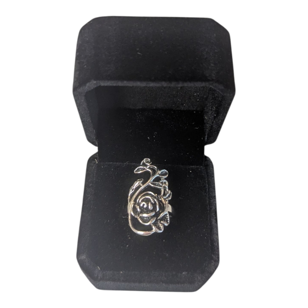 VTG Gothic Silver Tone Stainless Steel Rose Filigree Cut Out Women's Size 8